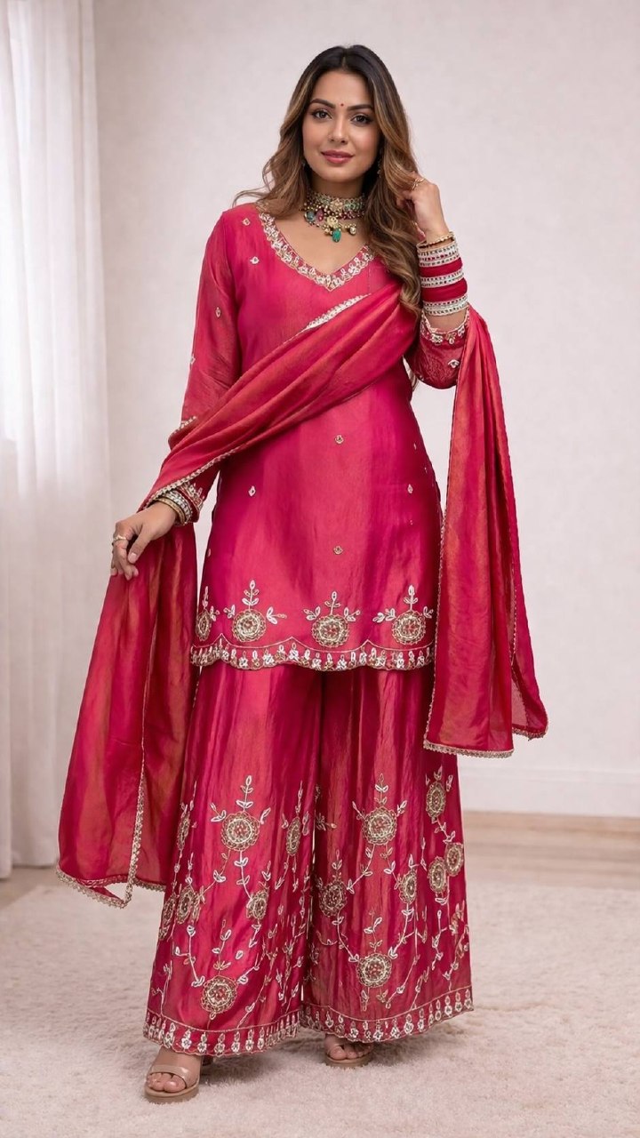Radiant Rani Pink Embroidered Silk Couture